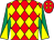 Red and yellow diamonds, emerald green and yellow diabolo on sleeves