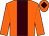 Orange body, brown stripe, orange arms, orange cap, brown diamond