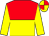 Red and yellow halved horizontally,yellow sleeves, quartered cap