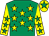 Emerald green, yellow stars, yellow sleeves, emerald green stars, yellow cap, emerald green star