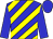 Blue, yellow diagonal stripes, blue sleeves and cap