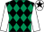 Black, emerald green diamonds, white sleeves, white cap, black star