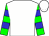 White, green and blue hooped sleeves, white cap