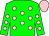 green, pink spots, pink cap