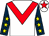 White, red chevron, dark blue sleeves, yellow stars, white cap, red star