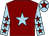 Maroon, light blue star, light blue sleeves, maroon stars, light blue cap, maroon star