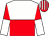 white and red halved horizontally, red and white halved sleeves, red cap, white stripes