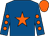 royal blue, orange star, orange spots on sleeves, orange cap