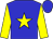 Blue body, yellow star, yellow arms, blue cap