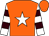 Orange, white star, white and brown hooped sleeves