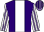 Purple body, white stripe, white arms, mauve striped, mauve cap, purple striped