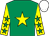 Emerald green, yellow star, yellow sleeves, emerald green stars, white cap