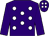 Purple, white spots, purple sleeves and cap, white spots