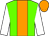 Dayglo green, dayglo orange stripe, white sleeves, dayglo orange cap