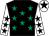 Black, emerald green stars, white sleeves, black stars, white cap, black star