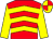 red , yellow chevrons, yellow sleeves, quartered cap