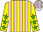 Yellow, pink stripes, yellow sleeves, lime green stars, white and pink striped cap