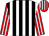 Black and white stripes, red and white striped sleeves and cap