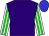 purple, white sleeves, green stripes, blue cap