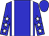 Bright blue, white braces, collar and cuffs, bright blue sleeves, white stars, bright blue c