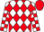 White and red diamonds, checked sleeves, red cap