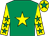 Emerald green, yellow star, yellow sleeves, emerald green stars, yellow cap, emerald green star