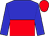 Blue and red halved horizontally, blue sleeves, red cap