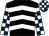 Black, white chevrons, dark blue and white check sleeves and cap