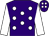 Purple, white spots, sleeves and spots on cap