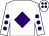 White, purple diamond, purple spots on sleeves, white cap, purple spots