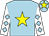 Light blue, yellow star, white sleeves, light blue diamonds, light blue cap, yellow star