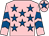 Pink, royal blue stars, chevrons on sleeves, pink cap, royal blue star