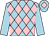 Light blue & pink diamonds, light blue sleeves, light blue cap, pink diamond