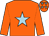 orange, light blue star, light blue stars on cap