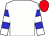 White, White and BLue hooped sleeves, Red cap