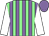 Light green and mauve stripes, white sleeves, mauve cap