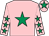 Pink, emerald green star, pink sleeves, emerald green stars, pink cap, emerald green star