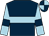 Dark blue, light blue hoop, light blue sleeves, dark blue armlets, dark blue and light blue quartered cap