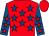 Red, royal blue stars, royal blue sleeves, red stars and cap