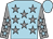 Light blue, grey stars, grey sleeves, light blue stars and cap