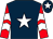 Dark blue, white star, red and white chevrons on sleeves, dark blue cap, white star