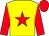 yellow, red star, red sleeves and cap