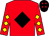 Red, black diamond, red sleeves, yellow diamonds, black cap, red diamonds