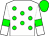 White, green spots, white sleeves, green armlets, green cap