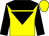 Yellow, black inverted triangle, black yoke, black sleeves, yellow cap