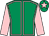 Emerald green, pink seams, sleeves and star on cap