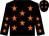 Black body, orange stars, black arms, orange stars, black cap, orange stars