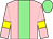 pink, light green stripe, yellow armbands, light green cap