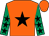 Orange, black star, emerald green sleeves, black stars, orange cap