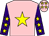 Pink, yellow star, purple sleeves, yellow stars, pink cap, yellow stars